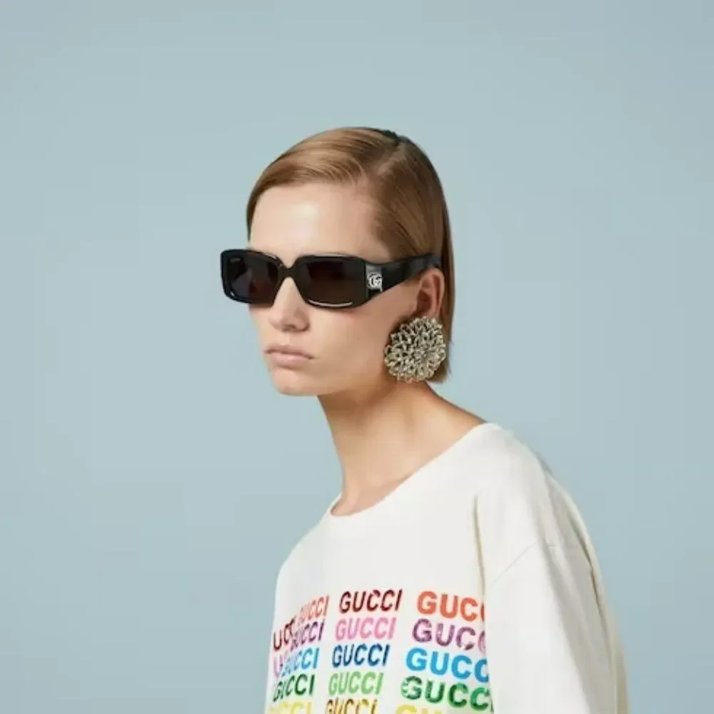 NEW Gucci GG1403S 001 Black Grey Unisex Rectangle Sunglasses GG 1403S - Picture 4 of 15